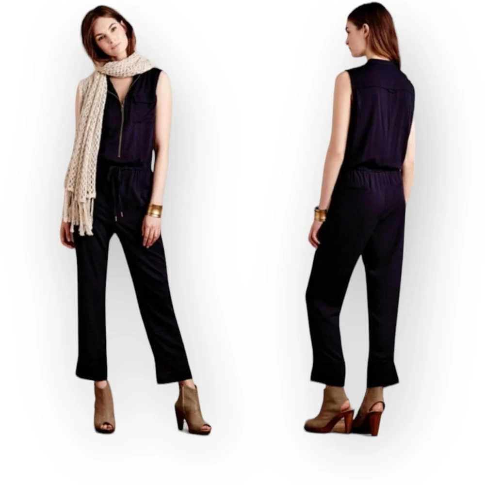 ANTHROPOLOGIE Elevenses Modern Straight Leg Jumpsuit  Navy Sz XXS - Picture 2 of 12
